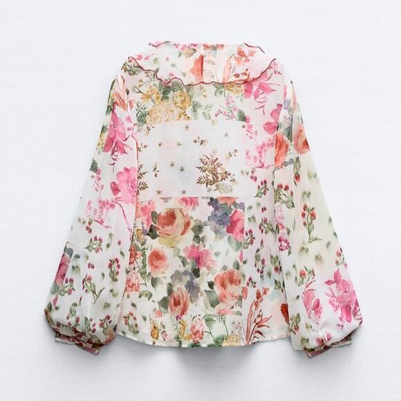 ZARA RUFFLED FLORAL PRINTED BLOUSE - Picture 4 of 7